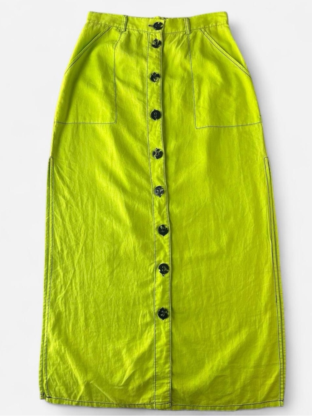 Urban Outfitters Neon Lime Green Midi Skirt Contrast Seam Leg Slit Punk Small